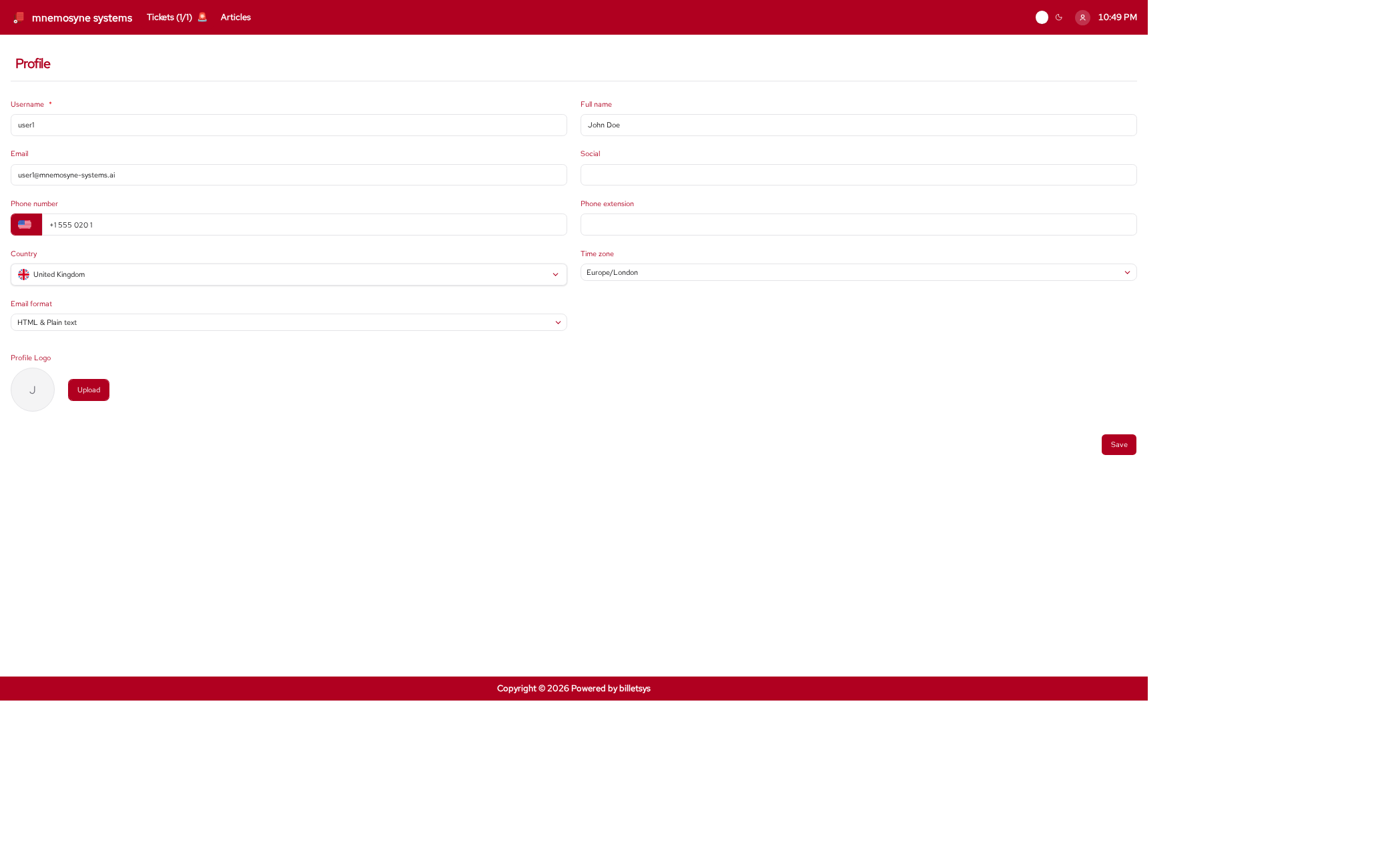 Profile page